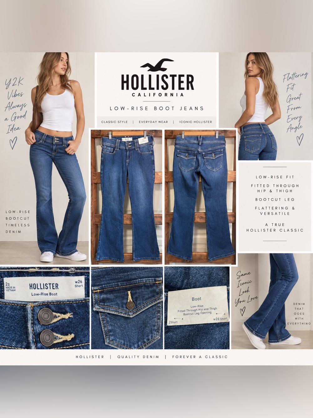 Hollister Low Rise Bootcut Jeans Dark Wash W26 Short